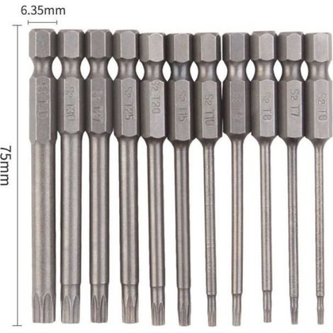 Embouts Torx - Acier S2 - 75 mm - Magnétiques - T6 à T40 - Lot de 11 (1/4)