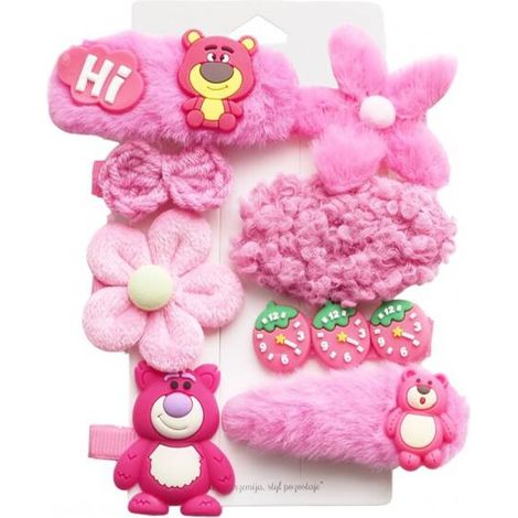 Pinzas para el cabello Ecarla 8 en 1, diseño de osito de peluche rosa esponjoso SP281