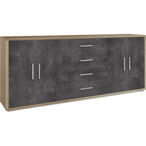 Mobile Basso 4 Ante 4 Cassetti 203x84x41 cm Noce Stelvio/Ossido Nero (1/3)
