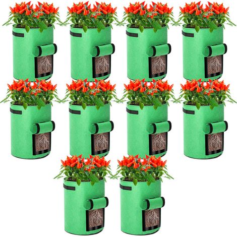 SWANEW Pflanzsack Pflanztasche Kartoffel Tomaten Erdnüsse Vliesstoff Atmungsaktiv Pflanzbeutel Gemüse Beutel 10 Stück 10 Gallone Grün (1/5)