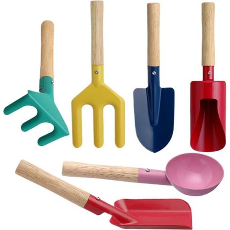 Ensemble de 6 outils de jardin pour enfants – pelle – Creuser et jouer dehors – 5 x 20 cm – Multicolore – Métal (1/5)