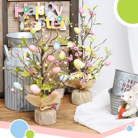 Décoration d'arbre à œufs de Pâques avec lumières LED de 45 cm - Décorations de Pâques, arbre à œufs, décoration de bureau, scène de centre commercial, accessoires de photographie (1/5)