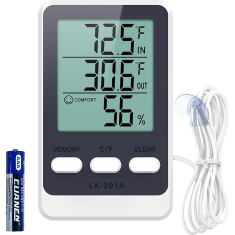 Thermomètre de réfrigérateur numérique, grand écran clair avec sonde étanche de 1,5 m, support, fixation magnétique, trou de suspension, testeur de température et d'humidité pour réfrigérateur (1/5)