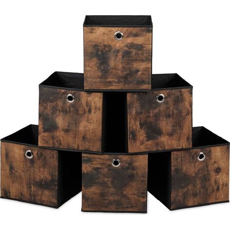 Lot de 6 Bac de rangement, pliable, aspect bois, 26x26x26 cm, tissu non tissé, étagère cube (1/5)