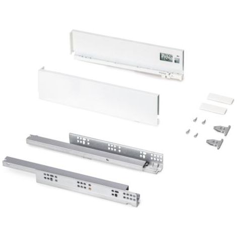 Emuca Cajón exterior Protone 30kg con guías de extracción total y cierre suave, Altura 93mm, profundidad 400mm, Acero, Pintado blanco