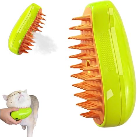 Brosse vapeur pour chat Steam Mango, brosse vapeur 3 en 1 pour chiens et chats, élimine les poils rebelles et les nœuds (verte) (1/5)