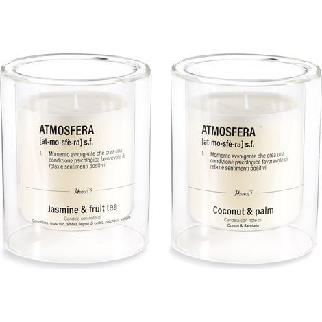 Candele profumate in vasetto di vetro con doppio fondo e scritte, set da 2 pezzi, Ø 10 cm x 12 H