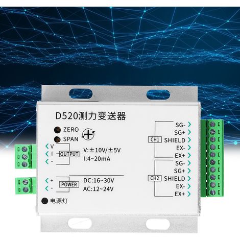 Transmetteur de force D520 16-30VDC/12-24VAC, amplificateur de pesage, deux entrées et une sortie, courant 4-20mA. (1/5)