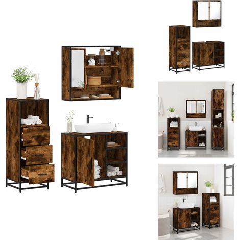 Ensemble de meubles de salle de bain 3 pcs Chêne fumé - Ensemble De Meubles De Salle De Bain - Ensembles De Meubles De Salle De Bain - Armoire De Salle De Bain - Armoire De Rangement De Salle De Bain (1/5)