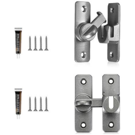 Verrou de Porte Coulissante 2 Pièces, Loquet en Alliage d'Aluminium - Verrouillage 90° et 180°, Installation Vis ou Adhésif, pour Porte Intérieure, Placard (1/5)