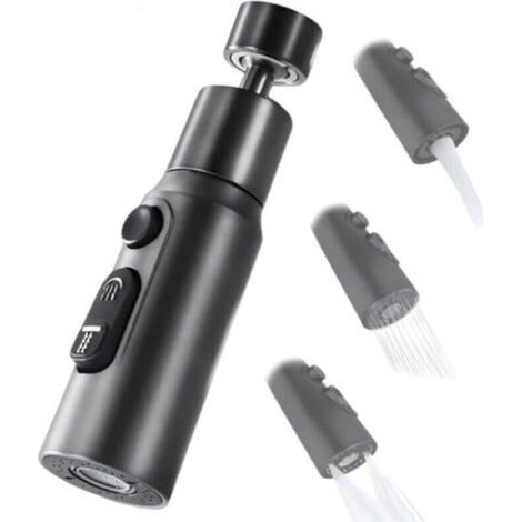 Aérateur de Robinet, 360° Pivotant Embout Robinet Cuisine avec 3 Modes Douchette Mousseur Robinet Economie Eau, Adaptateur Economiseur D'eau Pour Robinet Salle De Bain lavabo (Noir)