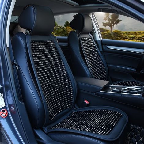 Housse de Siège Auto avec Massage, 1 Pièce Couvre Sièges Cool Respirantes, Coussin de Siège en Perles Bois Avant de Voiture, Coussin de Massage Universel pour Voiture, Bureau (Noir) (1/5)