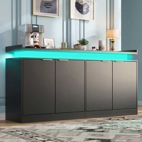 Aparador con LED RGB (160x39x83 cm), armario multifuncional, estantes fijos, MDF, negro (1/5)