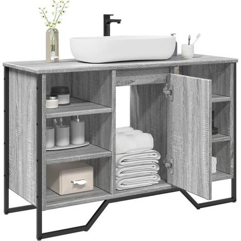 Armoire Lavabo Salle De Bain Sonoma Gris 91 x 35 x 60 cm, Meuble Vasque (1/4)