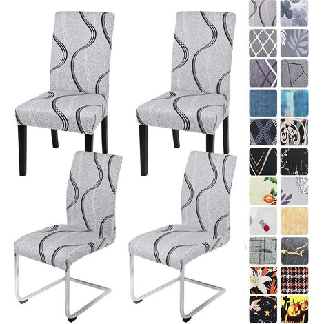 Stuhlhussen 4er Set Grau Wellung für Schwingstühle, elastisch & waschbar (1/5)