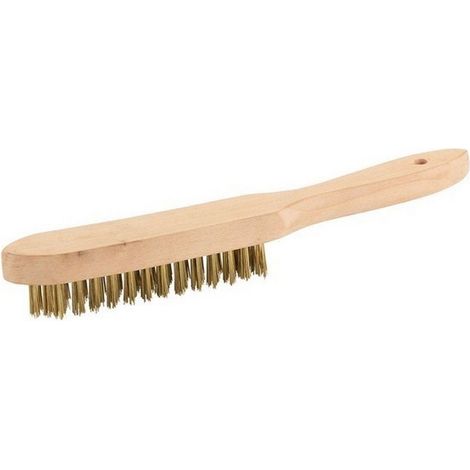 BROSSE EN ACIER LAITONNÉ AVEC MANCHE EN BOIS