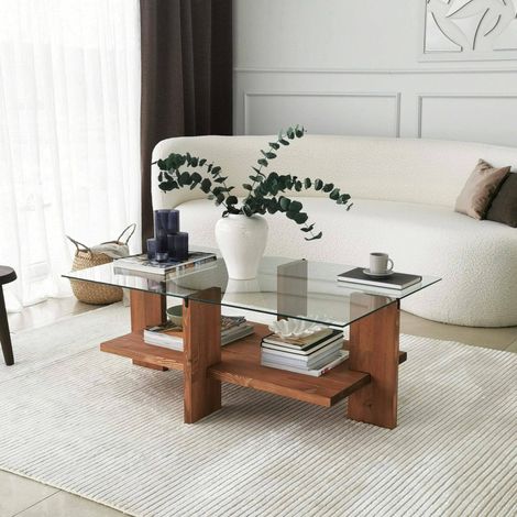 Dmora - Wohnzimmertisch Astraeus, Niedriger Wohnzimmertisch, Kaffeeregal, Couchtisch für Sofa, 105x60h40 cm, Nussbaum, mit verstärkter Verpackung (1/5)