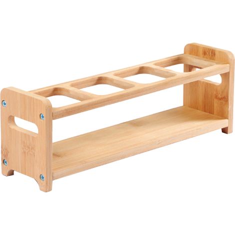 Support à bouteilles d'huile en bambou 4 trous, rangement cuisine anti-dérapant gain de place, étagère épices design carré multifonction