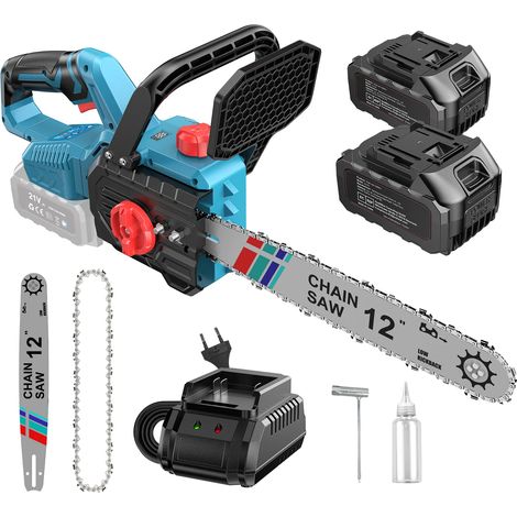 Tronçonneuse électrique sans fil 12 pouces – Moteur Brushless 1200 W, chaîne guide 30 cm, 2 batteries 3,0 Ah, lubrification automatique, coupe bois dur