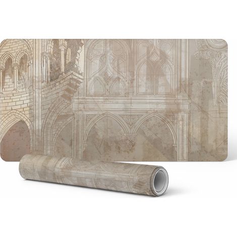 Alfombrilla de escritorio antideslizante y duradera con dise帽o de arquitectura g贸tica, 90x45 cm.