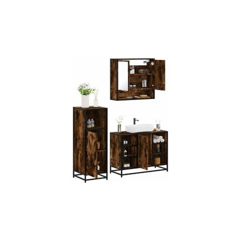 Ensemble de meubles de salle de bain 3 pcs Chêne fumé (1/4)