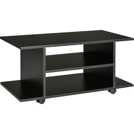 Meuble TV avec roulettes pivotantes, banc TV en bois avec étagères, support télé pour télévision jusqu'à 42 pouces, style contemporain pour salon chambre et bureau, 80 x 40 x 40 cm, noir (1/5)