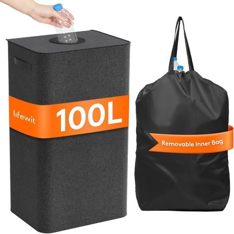 Panier à linge noir 100L avec couvercle amovible et sac intérieur détachable (1/5)