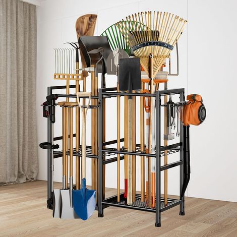 Étagère Mobile de Rangement en métal pour Outils de Jardin  porte-vadrouille commercial, peut contenir pelles, râteaux, balais, cordons (1/5)