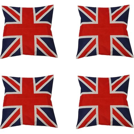 4 taies d'oreiller à motif Union Jack de style rétro britannique (1/5)