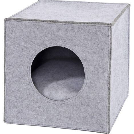 lionto Grotta Gatti Feltro Grotta Pieghevole Grotta scaffale 33x37x33 cm, con Cuscino Grigio Chiaro (1/5)