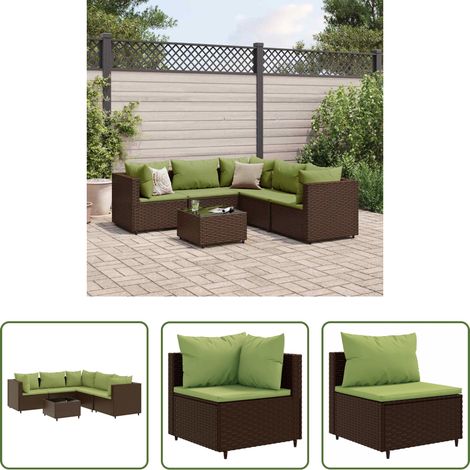 vidaXL Rattan - 6-tlg. Garten-Lounge-Set mit Kissen Braun Poly Rattan (1/5)