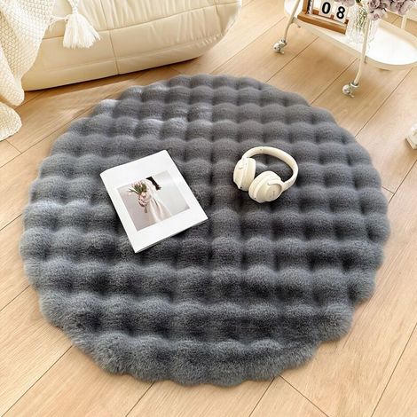 Tapis Enfant Rond Fausse Fourrure Doux Moelleux Chambre Salon Poils Longs Antidérapant Diamètre 45cm Décoration