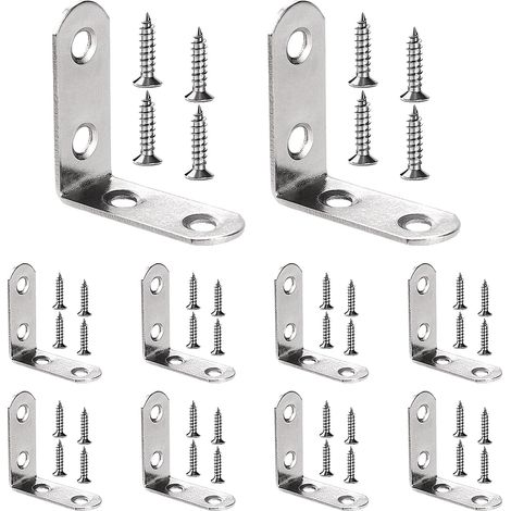 10 Pièces 40x40x16x2 mm Acier Inoxydable 90 Degrés en Forme de L Support, Support de Coin Équerre, Équerres de Fixation, Support Angle Droit, avec 40 Pièces Vis, pour Bois Meubles Placard (1/5)