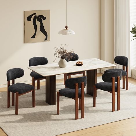 Lot de 6 chaises de Salle à Manger Modernes, chaises rembourrées avec Pieds en Bois et Dossier Fixe en Tissu, pour Salle à Manger, Cuisine, Restaurant – Pieds Brun foncé,Bleu foncé (1/5)