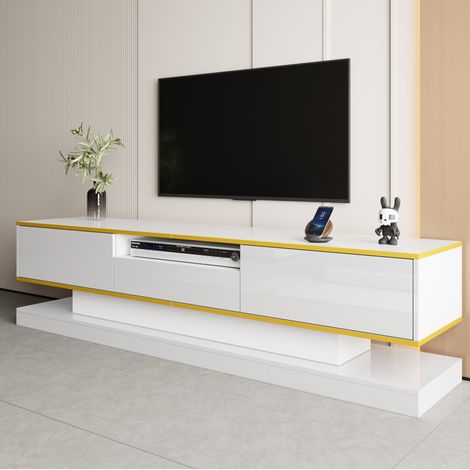 Mobile TV 180 cm bianco con 3 cassetti, vani portaoggetti e illuminazione LED colorabile (1/5)