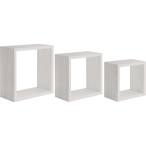 Lot de 3 étagères murales design cubique moderne Incubo - Shabby Blanc (1/4)