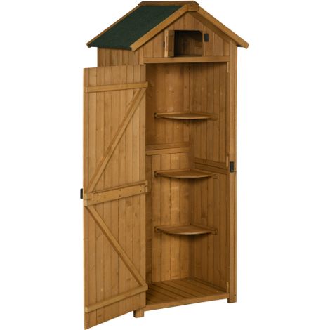 Casetta da giardino, ripostiglio per attrezzi, capanno per attrezzature con scaffali, tetto in asfalto, finestra, legno, giallo+verde, 77 x 54,2 x 179 cm, in loco (1/5)
