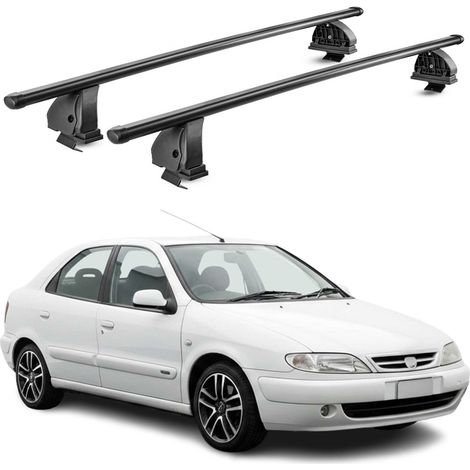 OMAC Barres de toit transversales en acier pour Citroen Xsara 1997-2006 – TÜV / DIN 75302:2019 – Antivol inclus – Rainure en T (accessoires) – Charge max 75 kg – 2 barres – Noir (1/4)