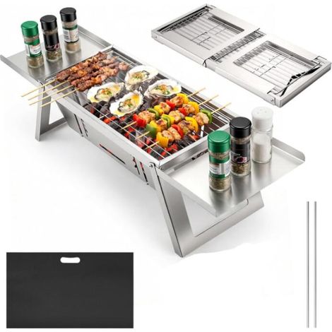 Mini Barbecue Charbon de Bois Portable et Pliable, Petit Barbecue de Table avec Réglage de Chaleur à 4 Niveaux, Barbecue Camping pour Jardin, Terrasse, Pique Nique, Voyage et Activités de Plein Air