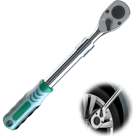 Llave de trinquete telescópica de 90 dientes, 1/2 pulgada, acero al cromo-vanadio y caucho, tamaños telescópicos de 290 a 450 mm, para aplicaciones automotrices, marinas e industriales (verde)