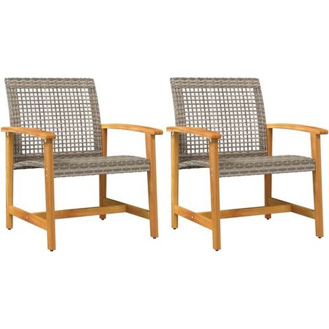 Deux chaises de jardin, en résine tissée grise et bois d'acacia. (1/5)