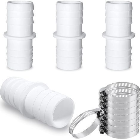 Raccord de Tuyau, Lot de 4 Adaptateur de tuyau de piscine, Adaptateur Raccord Piscine 38 mm, Adaptateur de tuyau double, avec 8 Colliers de Serrage, pour jardins et tuyaux de piscine (38mm38mm) (1/5)