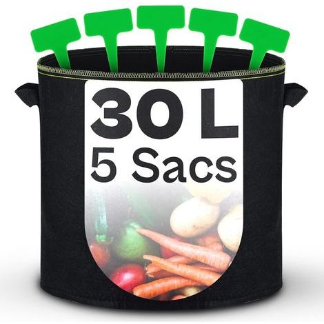 x 30L Planting Bags, Non-woven Fabric with Handles and Identification Labels, for Growing Vegetables, Flowers, and Flowers on Balcony or Garden (1/5)