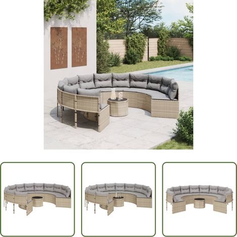 Meuble de jardin - Canapé de jardin avec table coussins rond beige résine tressée (1/5)