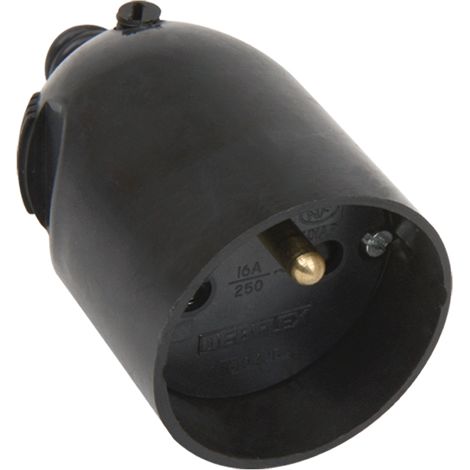 Debflex – Fiche femelle 2P+T 16A droite à coiffe noire – Pour câbles jusqu'à 1,5 mm² – Montage rapide par vis – 713390