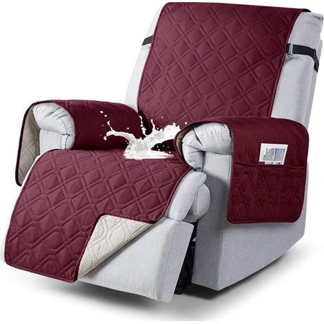 Housse de fauteuil inclinable 100 % étanche, housses antidérapantes pour fauteuil inclinable avec poche, housse de chaise inclinable lavable(WINE RED) (1/4)