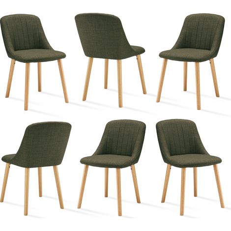 Goeurvant Sedie da pranzo moderne con seduta imbottita, schienale ergonomico e gambe in legno, Stile e comfort in un unico design - Set di 6 - Verde prato