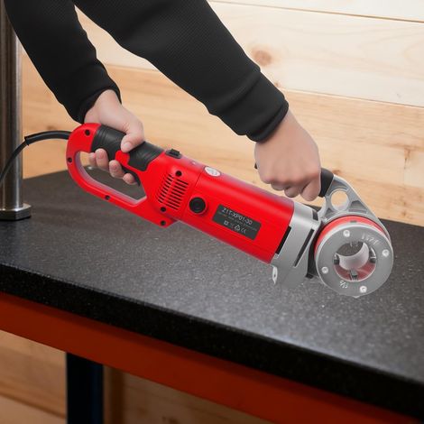 2000W Elektrische Gewindeschneidmaschine, Elektrisches Rohrgewinde-Kit, Tragbare Abtappmaschine mit Aufbewahrungsbehälter, 4 Matrizen 1-1/4'', 1'', 3/4'', 1/2'' (Rot) (1/5)
