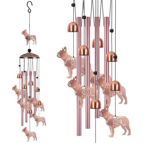 Carillon éolien Extérieur en Métal Motif Bouledogue 25,6", Décoration Jardin Balcon Terrasse, pour Amoureux des Chiens, Idéal Noël ou Anniversaire (1/5)