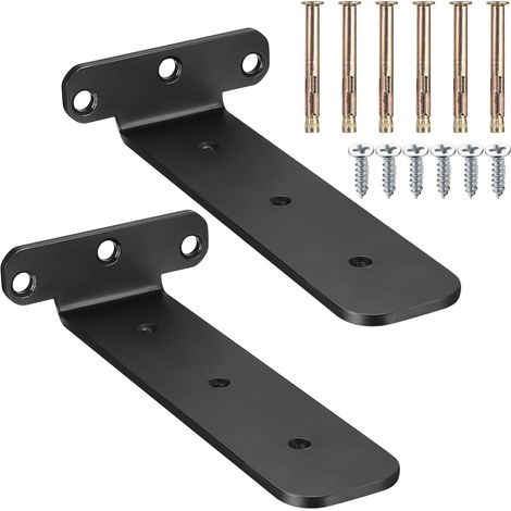 2 Pièces 200mm Support Equerre Etagere Murale, Supports d'étagères Flottants a L, Equerre Metal Noir, Support étagère Mural Fixation Etagere Invisible pour Salon, Cuisine, Salle à Manger (1/5)